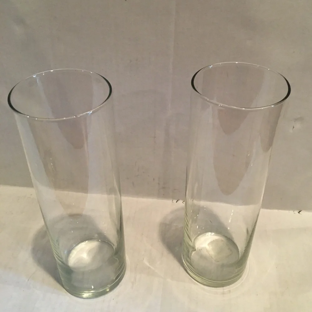 Set of 2 Clear Cylinder Glass Vases